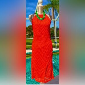 Steve Madden orange dramatic zig zag stretchy wrap dress